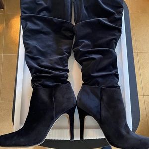 INC, KNEE BOOTS, SZ.10,  VELVET,  TRUE BLACK, EXCELLENT.GENTLY WARN! Twi…